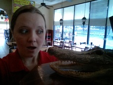 Melissa Fain looking at gator head